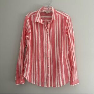 Loft Lightweight striped Coral / pink / red white ivory striped button down top